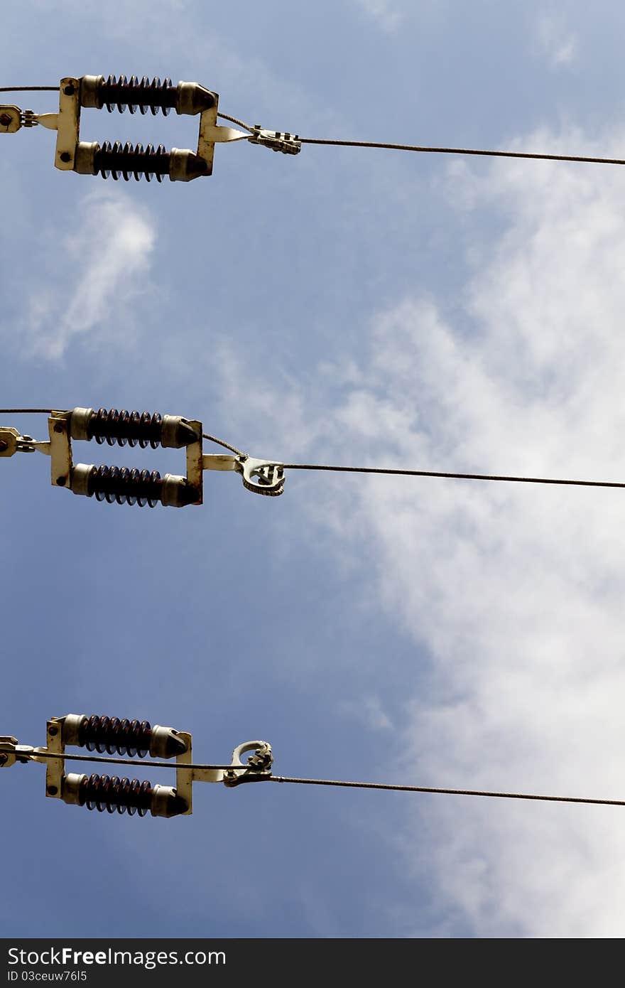 Electric cables and wires with blue sky. Electric cables and wires with blue sky