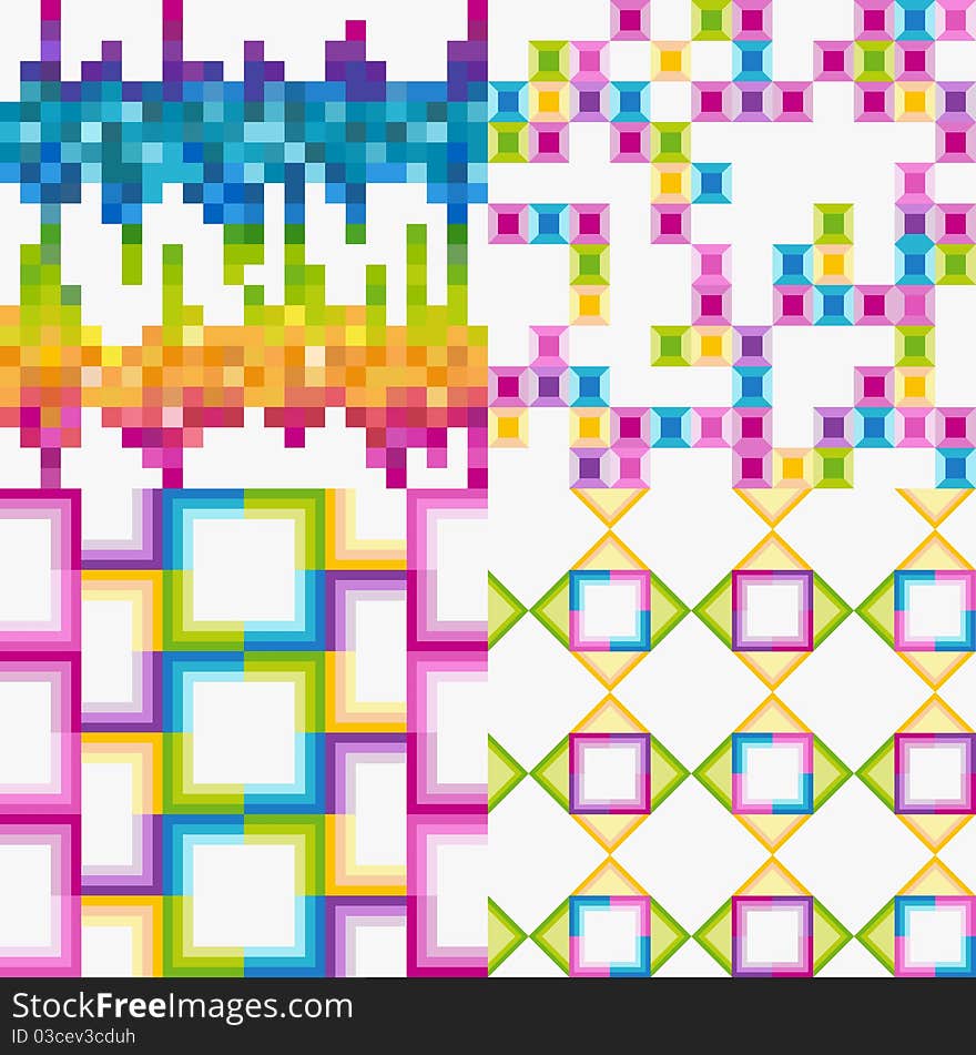 Vector set of abstract colorful tile backgrounds. Colorful seamless patterns set.