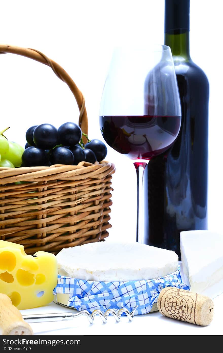 Cheese, wine, grapes