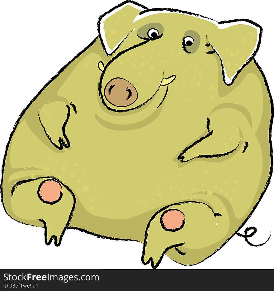 Fat filthy pig sits. he has a tail hook, warts on the skin and drooping ears. a boars tusks and a snout, which is called the nose. pig loves the marsh, and therefore he has green skin. Fat filthy pig sits. he has a tail hook, warts on the skin and drooping ears. a boars tusks and a snout, which is called the nose. pig loves the marsh, and therefore he has green skin.