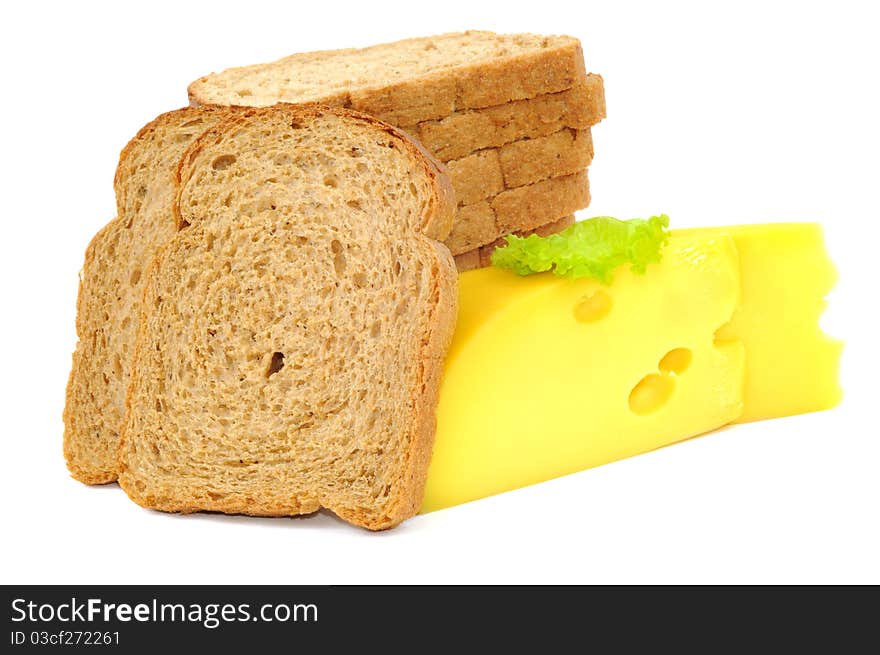 Fresh bread and cheese , isolated on white background. Fresh bread and cheese , isolated on white background