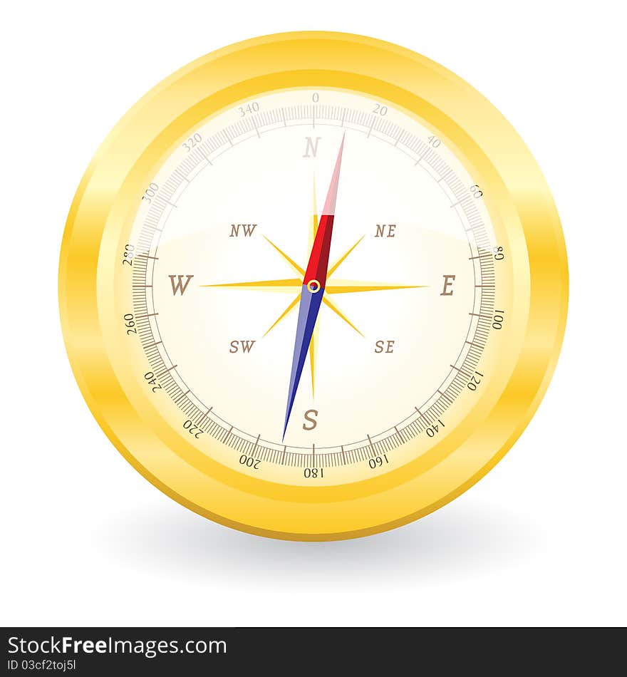 Gold compass isolated on a white background. Vector illustration.