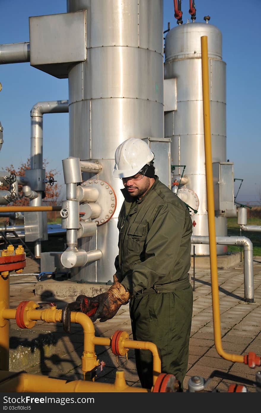 Gas and oil production operator maintains. Gas and oil production operator maintains