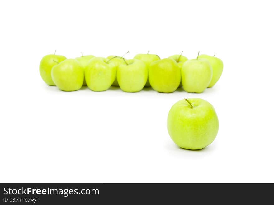 Green and yellow apples on a white background