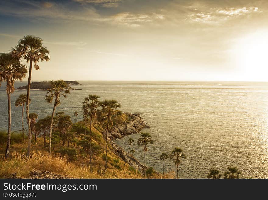 Panoramic view of nice tropic island during sunset. Panoramic view of nice tropic island during sunset