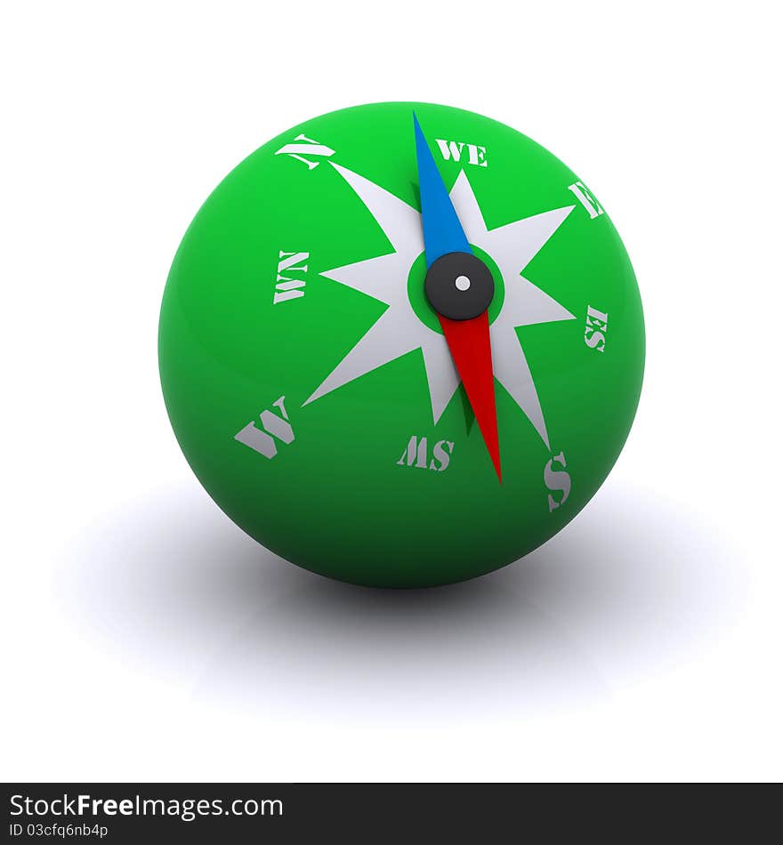 Stylized green compass in the form of a ball with the arrow. Stylized green compass in the form of a ball with the arrow