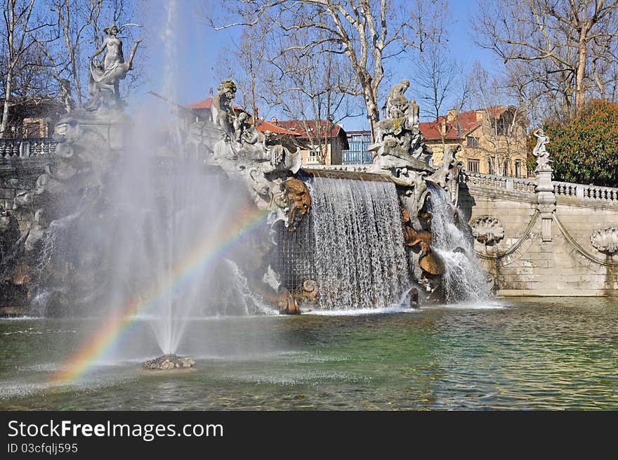 Fountain of the Months in Turin, Piedmont, Italy.