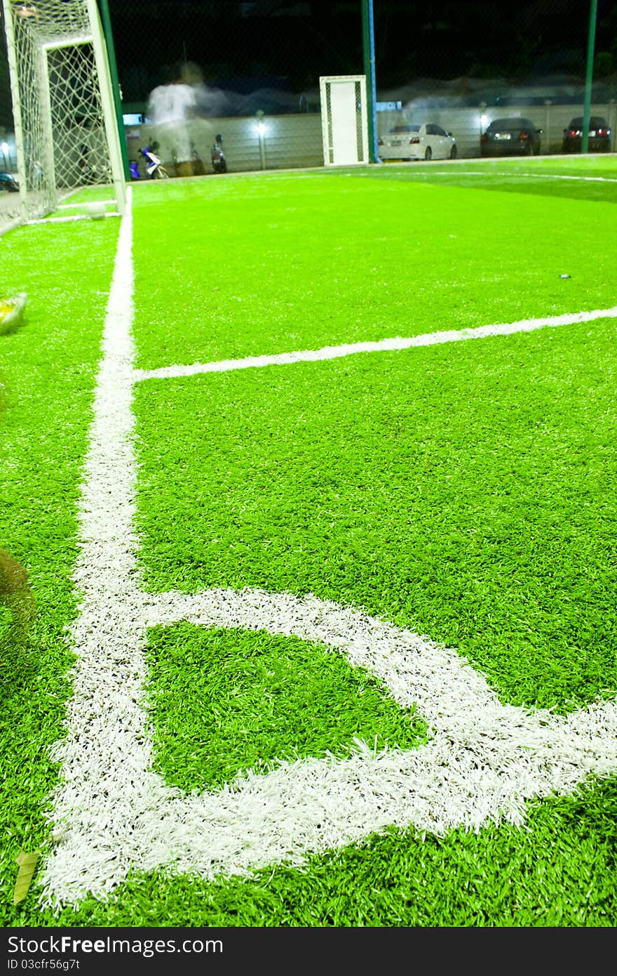 Corner edge of the lawn. Area for the corner kick football