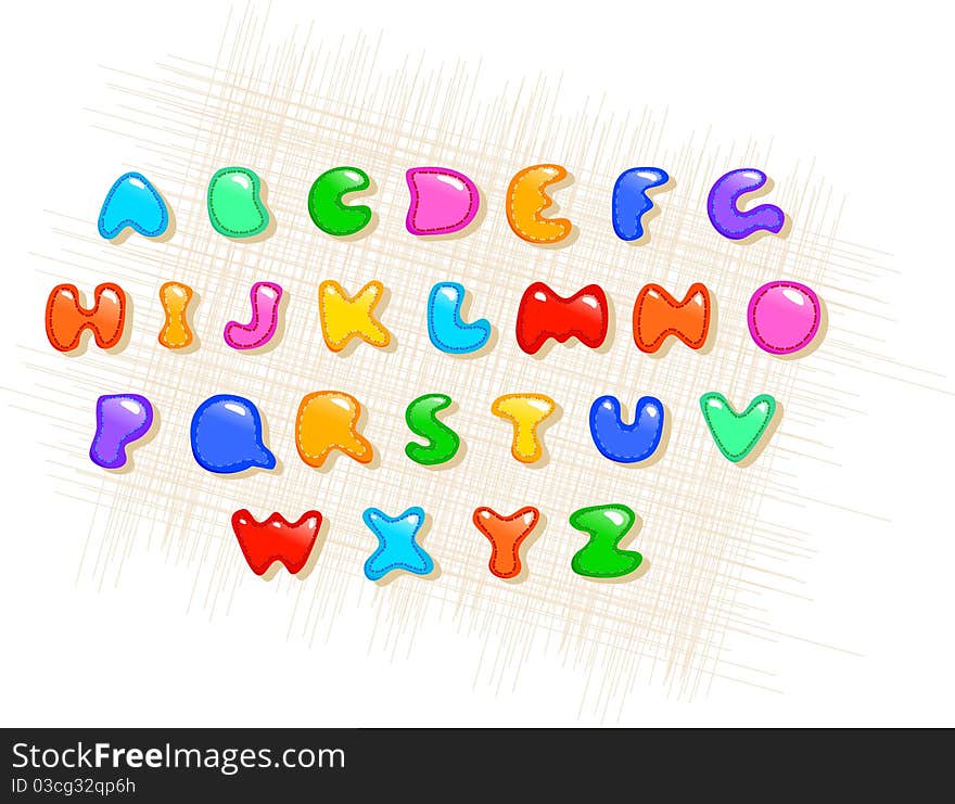 Vector sewing colorful alphabet on a fabric background