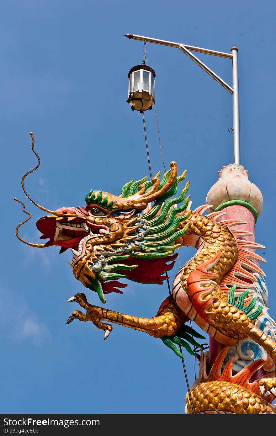 Golden dragon pillars around the sky as a backdrop