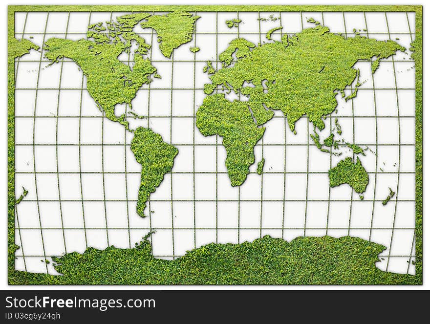 Green Grass World map on white background