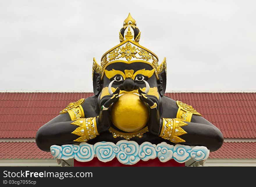 The biggest stucco of the celestial monster which causes eclipse by eating the sun or moon in Thailand