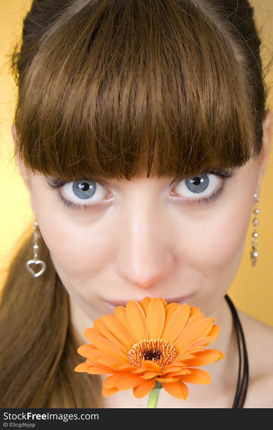 Attractive smiling woman portrait on white background