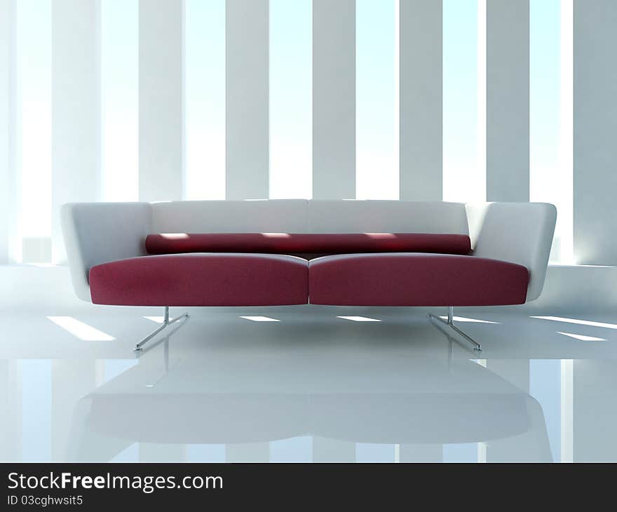 White Sofa in Living Room 3D Rendering