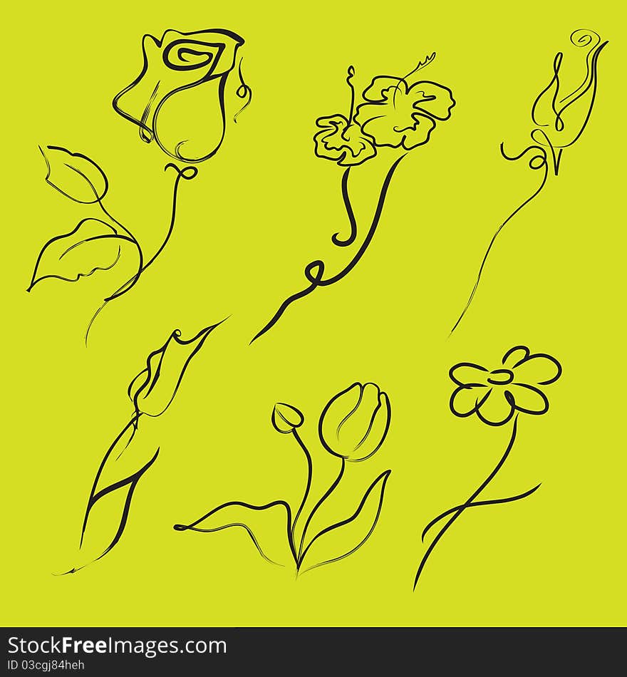 Vector illustration of flowers Design Set made with simple line only