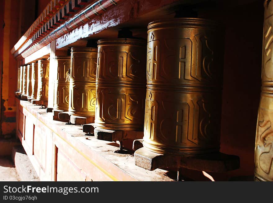 Prayer wheels in Tibet