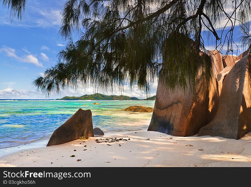 Beach Source d'Argent at Seychelles - nature background