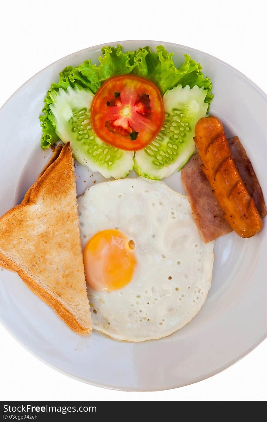 Breakfast food in dish isolated on white background