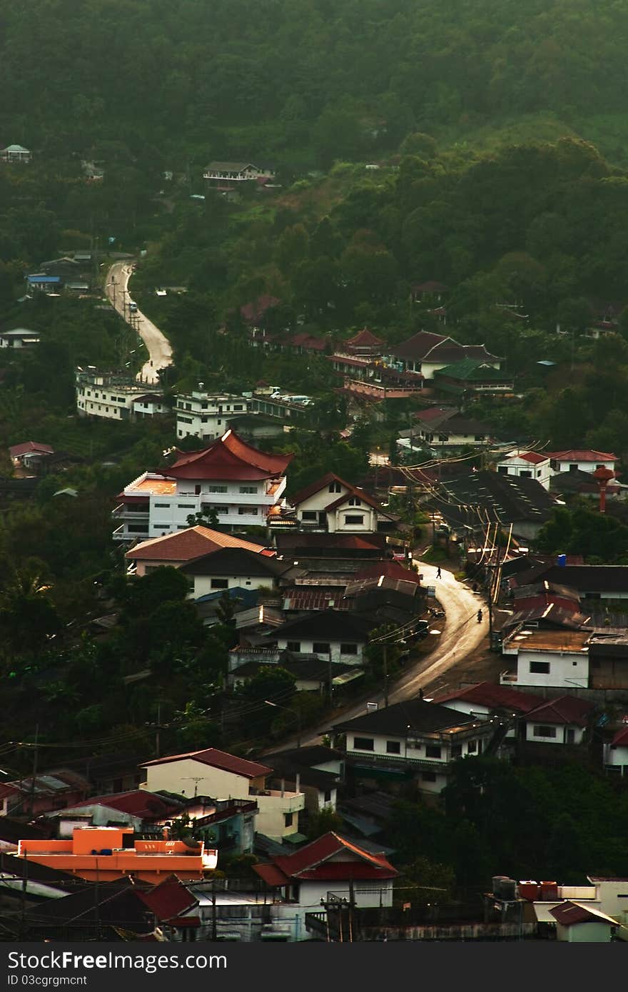 Bird eye view of small city scape in Thailand