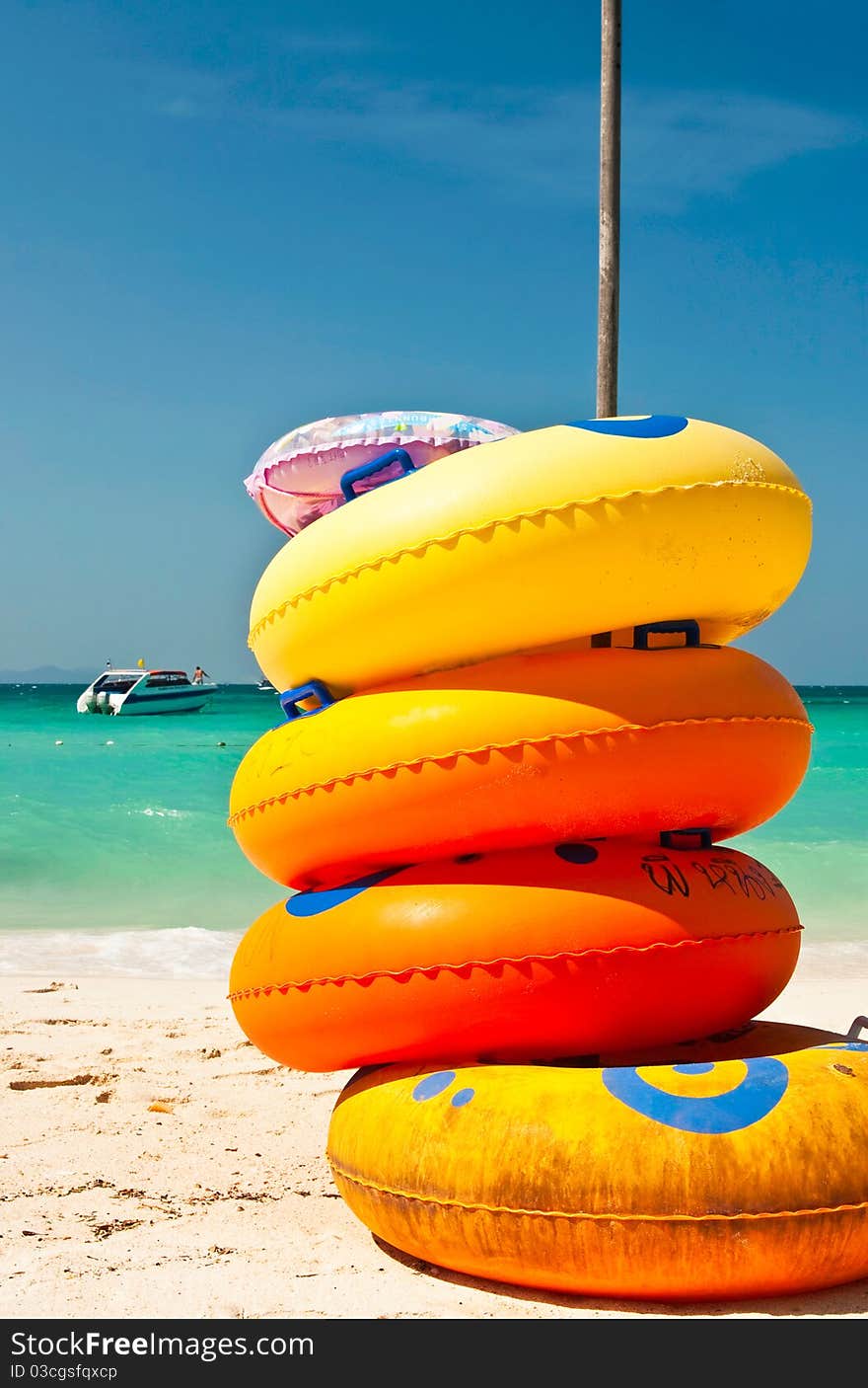 Colorful lifesaving hoop on the beach