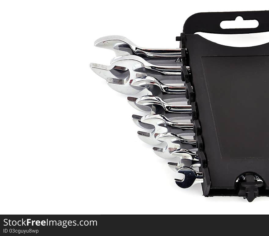 Set of wrenches on white background