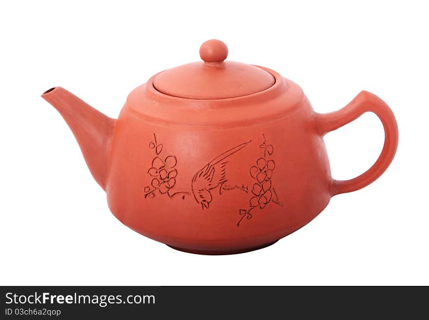 Clay teapot with drawing