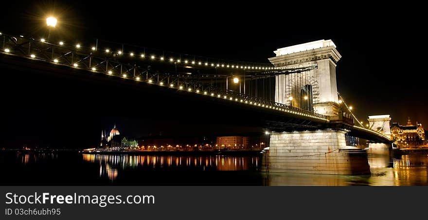 Chain Bridge of Budapest by night, Hungary