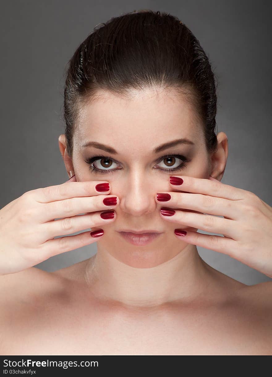 Beautiful woman with gray background