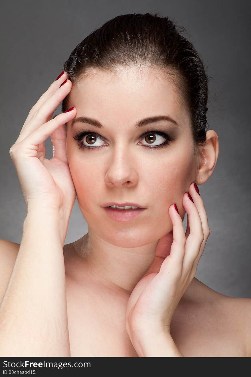 Woman portrait with gray background