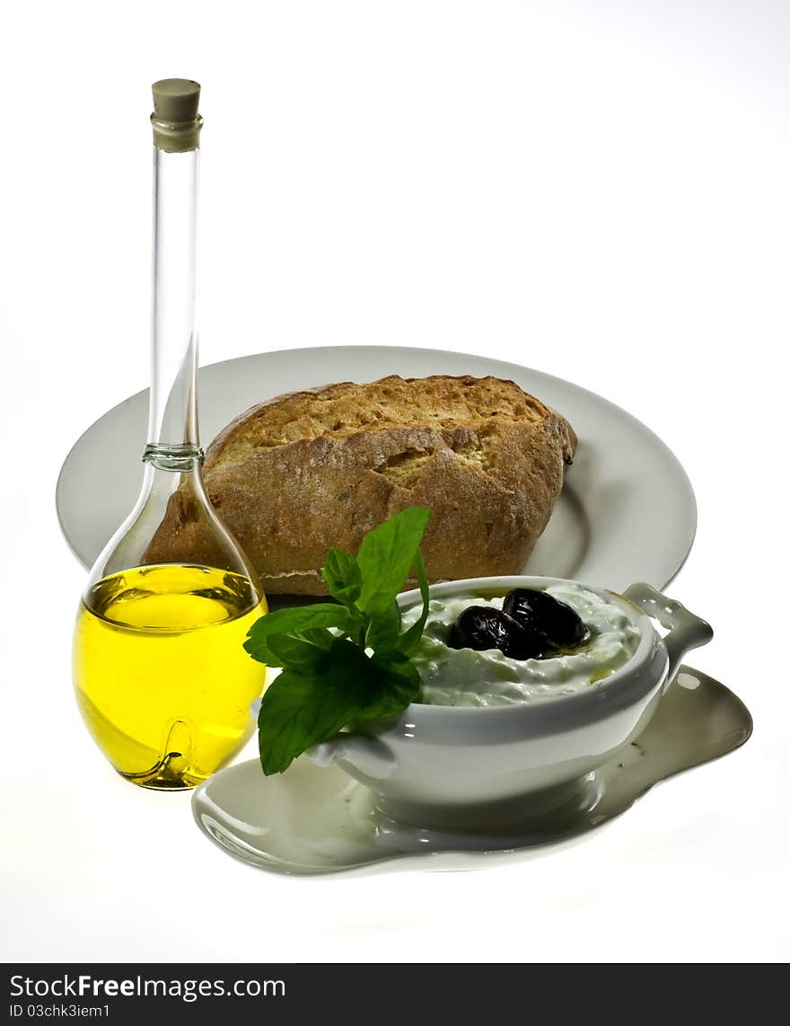 Traditional Greek dip tzatziki with bread