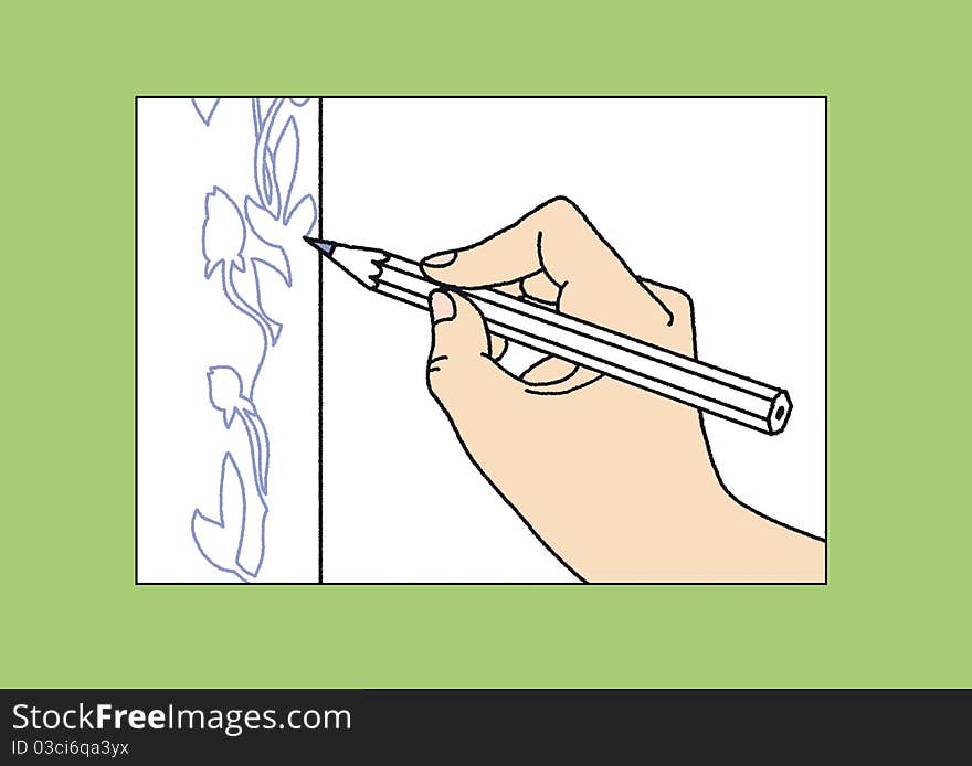 Process of drawing a pattern with a pencil. Process of drawing a pattern with a pencil