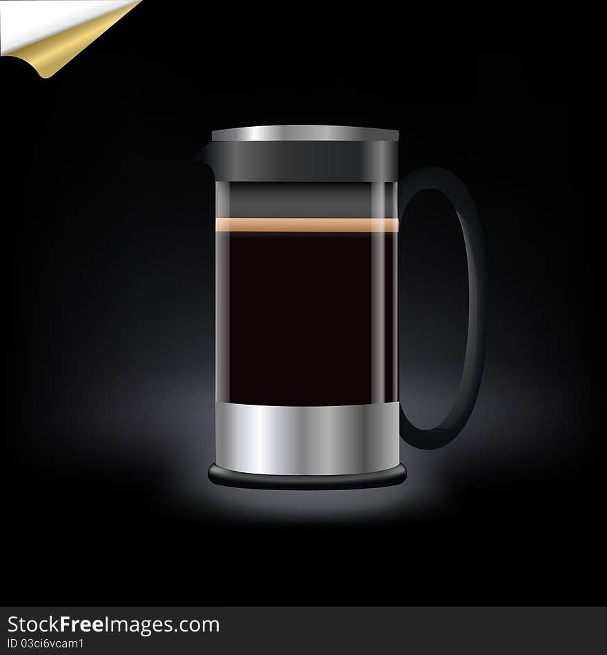 Coffee In Teapot, Isolated On Black Background, Vector Illustration