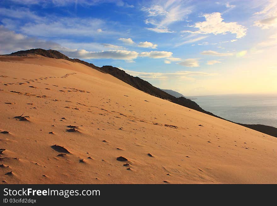 Scenic view to socotra island with blue sky and ocean