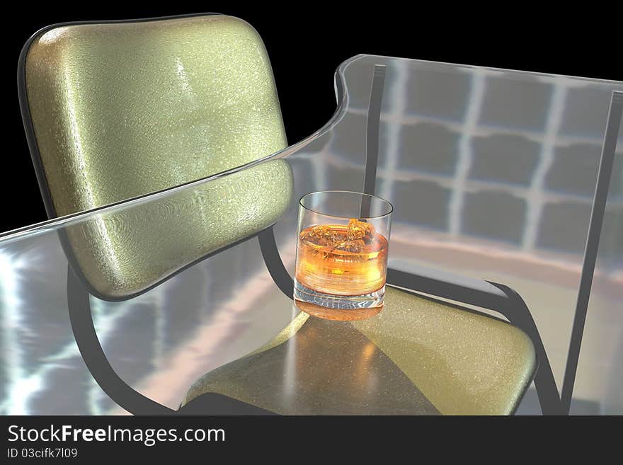 Whiskey 3d model on gloss table