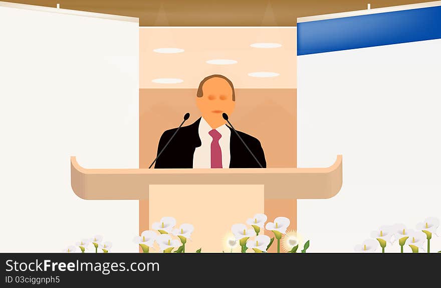 A person doing a presentation at a business conference or product marketing in front of crowd to audience. add your text on blank screen