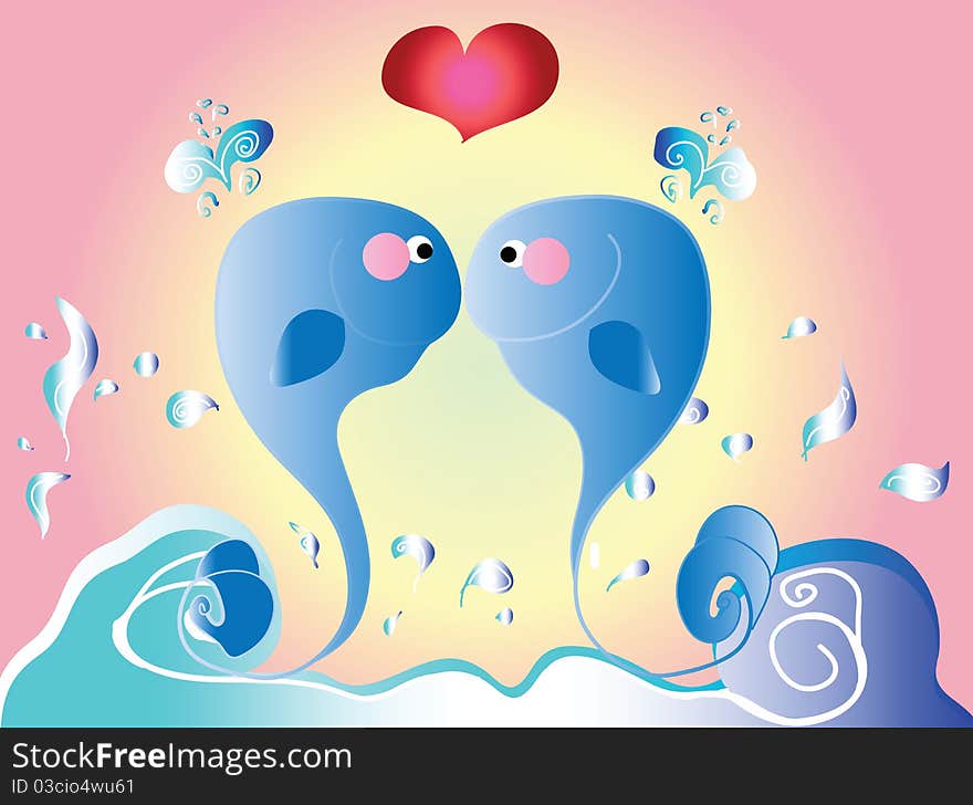 The True Love between two cute dolphins