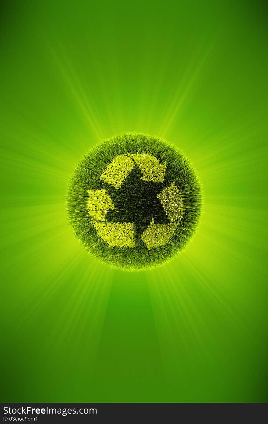 Green 3d planet concept with recycle symbol. Green 3d planet concept with recycle symbol