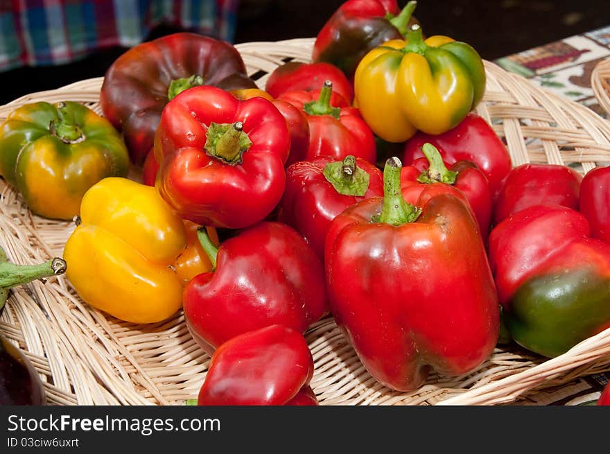 Organic red and yellow bell peppers