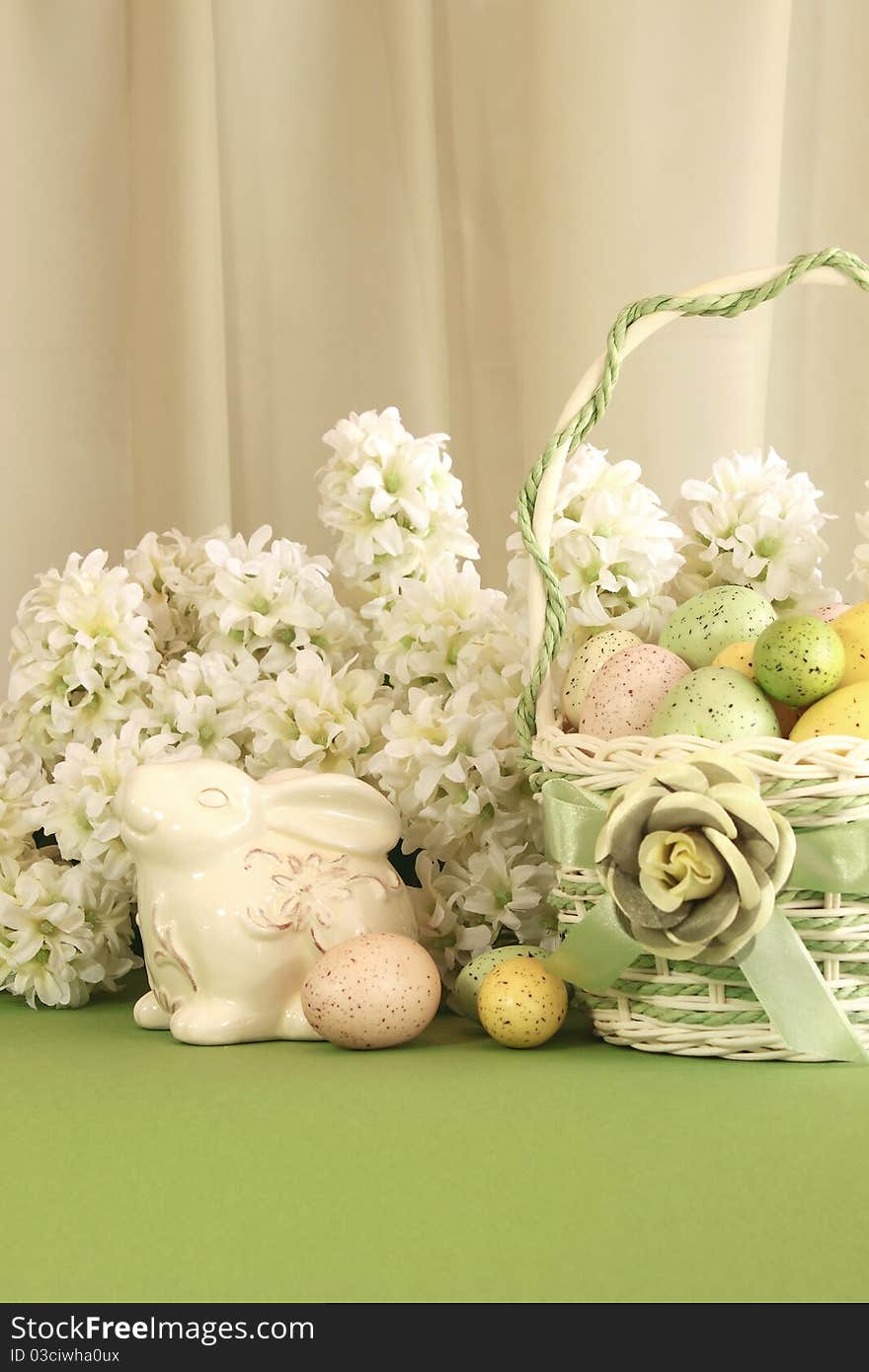 Easter egg basket with bunny and flowers