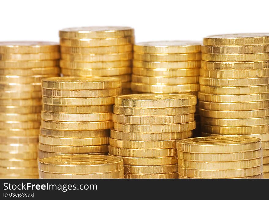 Golden coins isolated on white background