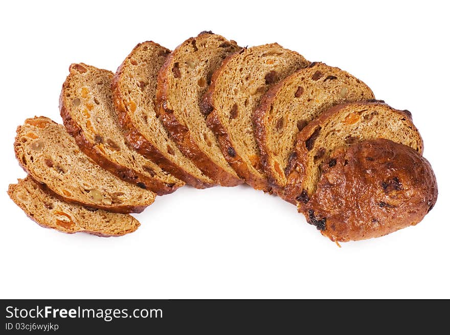 The cut bread isolated on white background