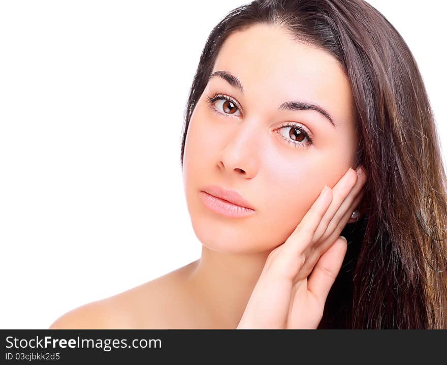 Portrait of a natural beauty on a white background. Portrait of a natural beauty on a white background