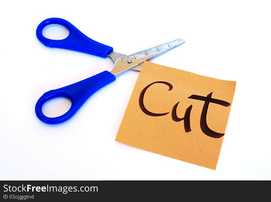 Blue scissor on a white isolated background