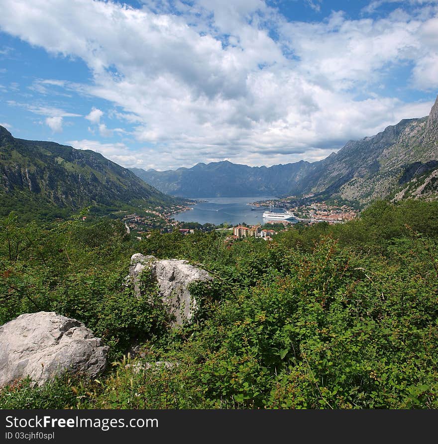 The view of the Kotor Bay and the city of Kotor, Montenegro. The view of the Kotor Bay and the city of Kotor, Montenegro