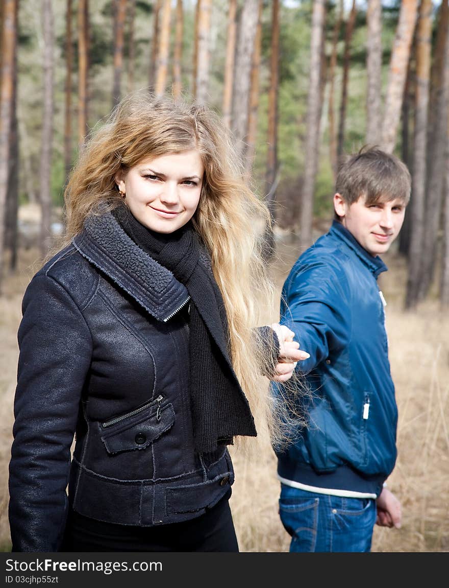 Love and affection between a young couple in outdoor