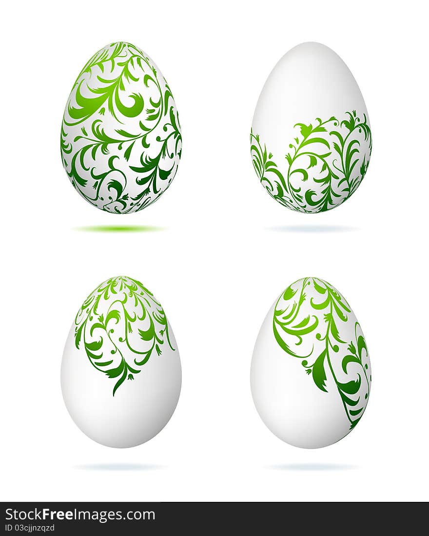 Easter Eggs White With Floral Ornament