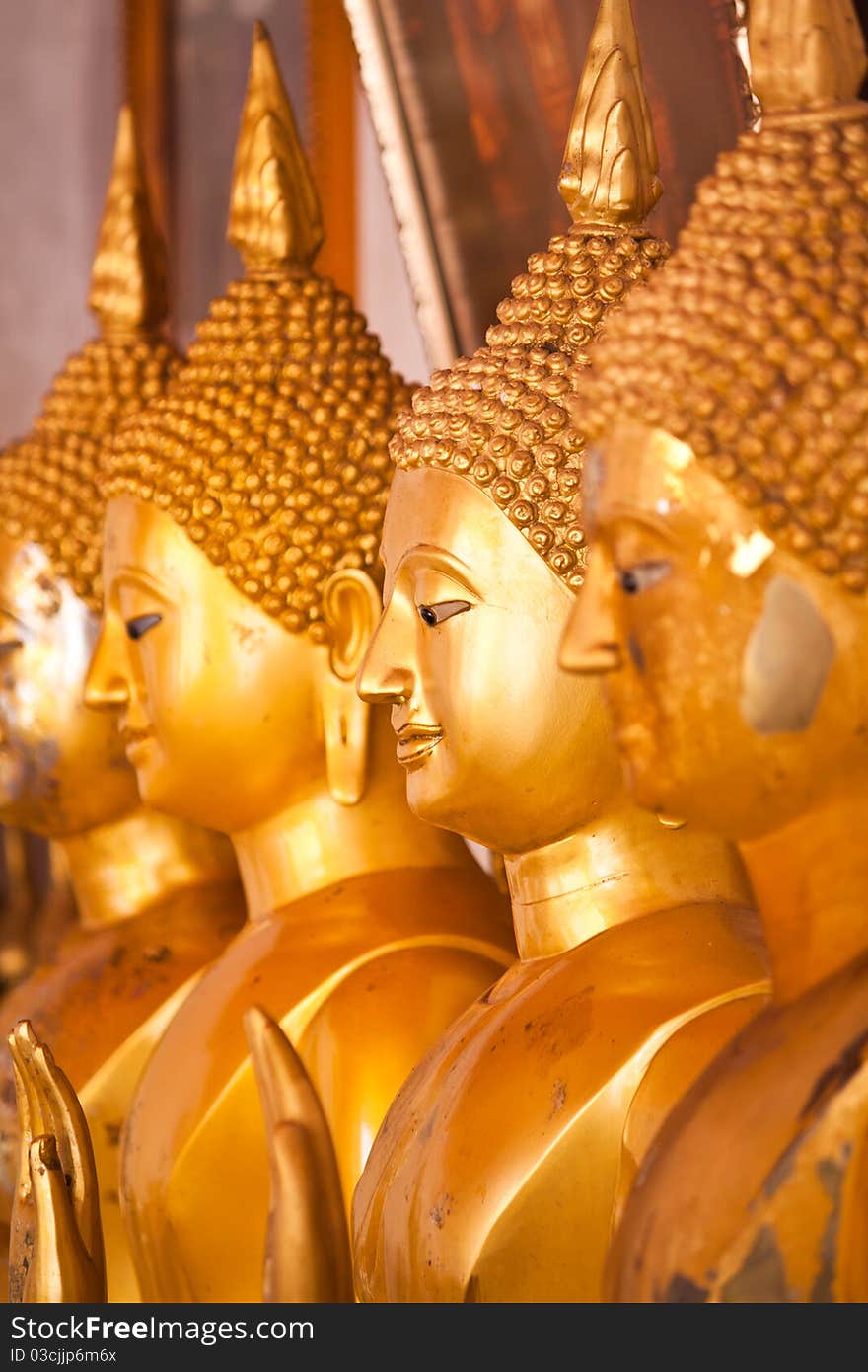 The groups of golden buddha statue, Thailand. The groups of golden buddha statue, Thailand