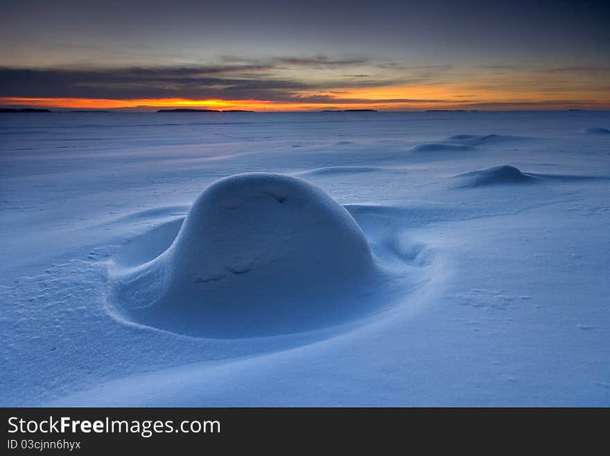 Snowy morning in the beach