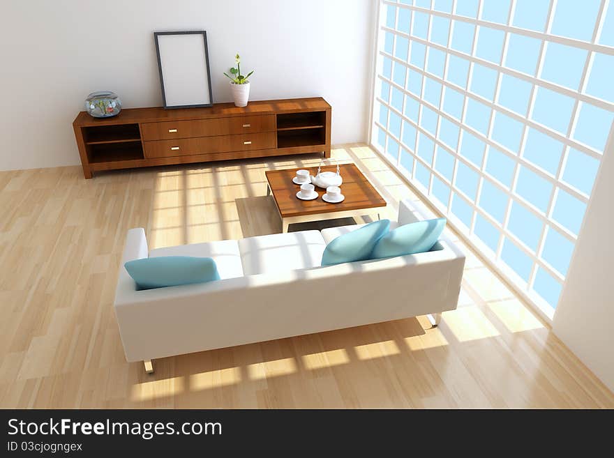 The 3d rendering indoor contemporary sitting room