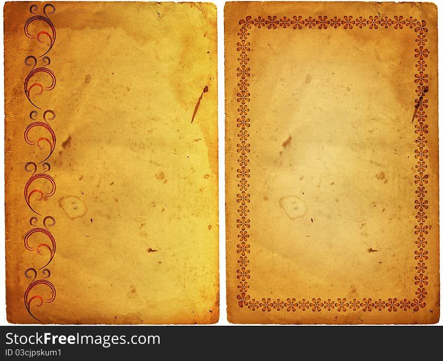 Old yellow-brown grunge paper with floral frame. Old yellow-brown grunge paper with floral frame